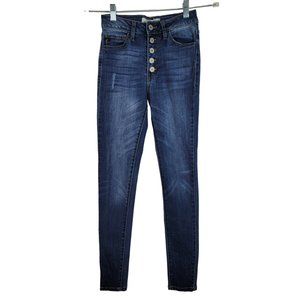Kancan‎ Womens Skinny Button Fly Jeans Size 1 / 24 Dark Wash Denim